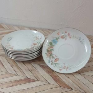 Premiere Fine China Silver Tone Trim Saucer Plates BERKSHIRE Floral Set Of 8